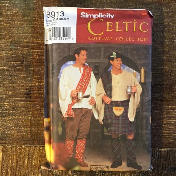 Simplicity Sewing Pattern 8913 Mens Celtic Costume XS S M Kilt Tartan UNCUT - Picture 1 of 2